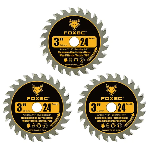 Vista 6 de FOXBC Hoja de sierra circular de 3 pulgadas 24T de carburo para cortar madera, plástico, PVC, acrílico, aluminio con mandril de 7/16", compatible