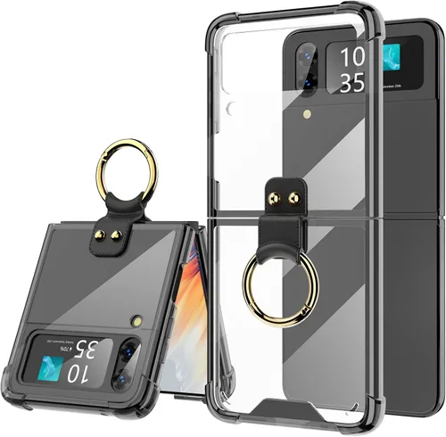Vista 9 de Diseñada para Samsung Galaxy Z Flip 4 funda transparente con anillo, anticaídas a prueba de golpes, funda protectora compatible con Galaxy Z Flip 4