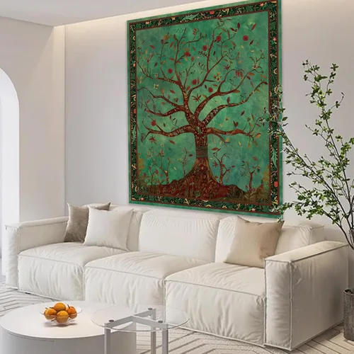 Vista 3 de Apdidl Tapiz Verde del Árbol de la Vida para Dormitorio, Colgante de Pared de Árbol Natural Estético, Tapices Bohemios Hippie Arte de Pared, Manta