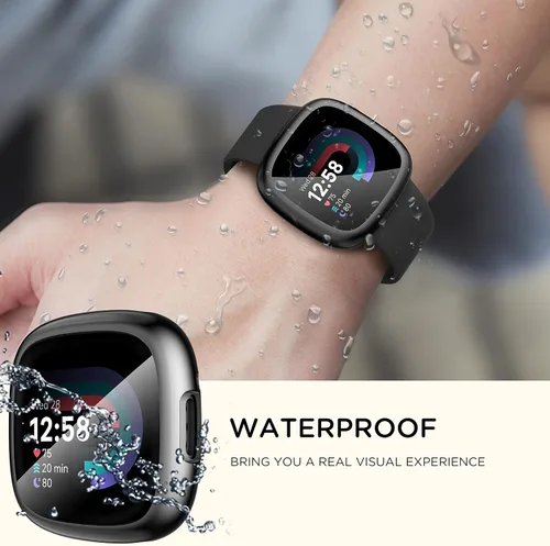 Vista 5 de Suoman [Paquete de 4] para Fitbit Sense 2/Versa 4 Funda Protectora de Pantalla, Parachoques de TPU Suave Galvanizado Completamente Alrededor Funda
