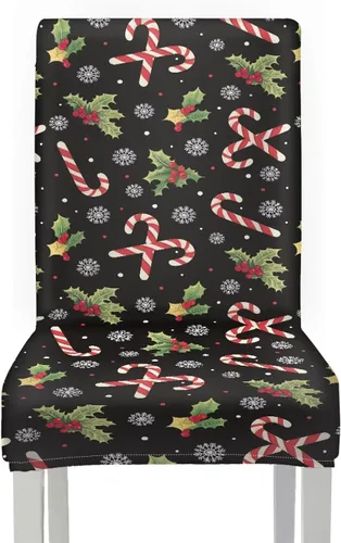 Vista 2 de HUGS IDEA Juego de 4 fundas para sillas de comedor de Navidad, fundas elásticas para sillas de cocina, fundas elásticas para sillas de comedor