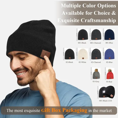 Vista 3 de ASIILOVI gorro con Bluetooth 5.0, inalámbrico, de punto, gorro de invierno con micrófono incorporado desmontable, con altavoces estéreo HD