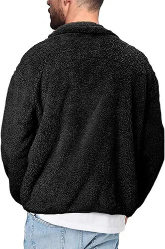 Vista 4 de LCMTWX Chaqueta térmica gruesa de invierno para hombre, de un solo pecho, solapa de color sólido, abrigo de manga larga, cárdigan de felpa