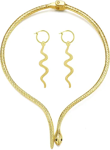 Vista 11 de Collar de pulsera de serpiente para mujer, pulsera de serpiente flexible, gargantilla de serpiente para fiesta de Hollween, accesorios de disfraces