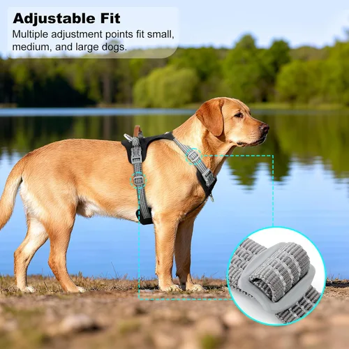 Vista 6 de Arnés para perro sin tirones – Arnés reflectante ajustable de nylon para perros pequeños, medianos y grandes, arnés de entrenamiento a prueba