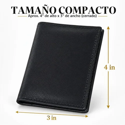 Vista 8 de Leatherboss Cartera Bifold Delgada de Cuero Genuino Porta Tarjetas de Crédito, Débito e ID Compacta y Elegante con Ventanas Transparentes