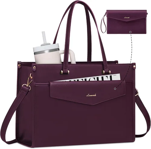 Vista 17 de LOVEVOOK Bolsa para laptop para mujer, 15.6 pulgadas, bolsa de mano para laptop 2 en 1, bolsa de trabajo profesional, maletín de negocios con bolso