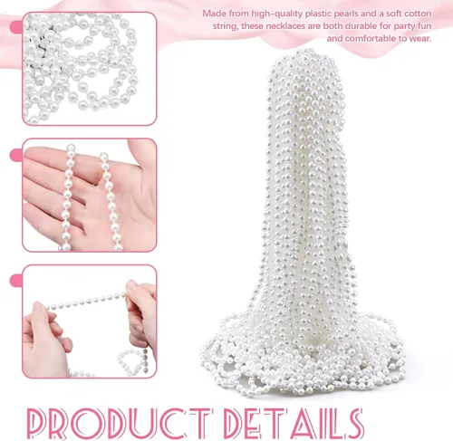 Vista 7 de WEOXPR Collares de perlas de imitación blancas a granel, collar de cuentas de Mardi Gras, collares de perlas de imitación de 32 pulgadas para mujer
