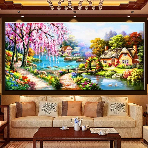 Vista 10 de Twinkel Pinkel Kits de pintura de diamantes 5D grandes para adultos, paisaje, cabaña, taladro completo, pintura de diamante, arte de bordado