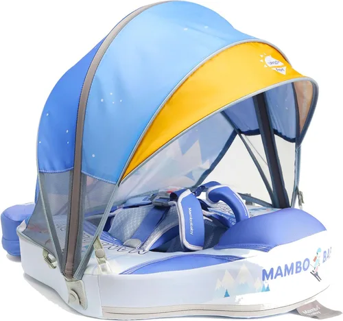 Vista 7 de Flotadores para bebé para piscina con dosel toldo de protección solar extraíble Mambobaby Float No Inflable Mejora Añadir cola Evitar Voltear