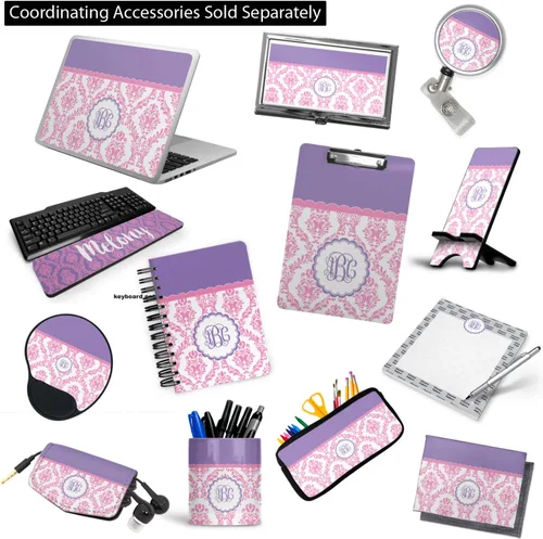 Vista 6 de Carpeta personalizada de 3 anillas damasco rosa, blanco y morado, 1 pulgada