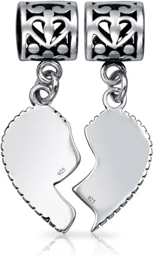 Vista 3 de Pulsera europea personalizada BFF SIS Little SIS de 2 piezas con dije de cuentas de corazón dividido para adolescentes, de plata de ley, Metal