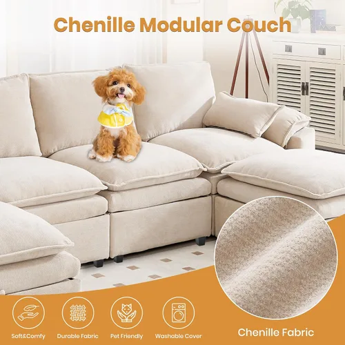 Vista 3 de Sofá Seccional Modular en Forma de L de 100", Sofá con Almacenamiento Otomano, Sofá Nube de Chenilla con Asientos Profundos y Mullidos para Sala