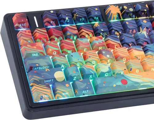 Vista 11 de Custom PBT Keycaps, Cool Modern Technology Style Keyboard Key caps(Black)