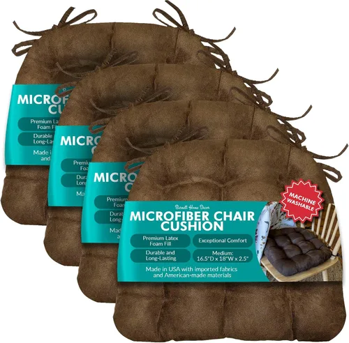 Vista 43 de Barnett Almohadilla para silla de comedor con lazos. Gamuza microfibra, microgamuza, reversible, relleno de espuma de látex, se puede lavar a Negro