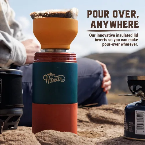 Vista 5 de HIBEAR Frasco de Aventura Todo el Día de 32 oz - Como se Vio en Shark Tank - La Multiherramienta Aislada de Botellas de Bebidas - Vertido Artesanal