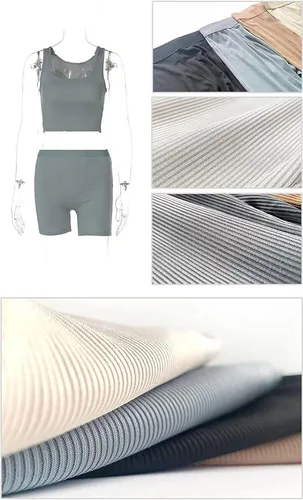 Vista 4 de Conjunto de 2 piezas de punto acanalado para mujer conjunto de camiseta sin mangas para gimnasio ropa de calle deportivo ropa deportiva de verano