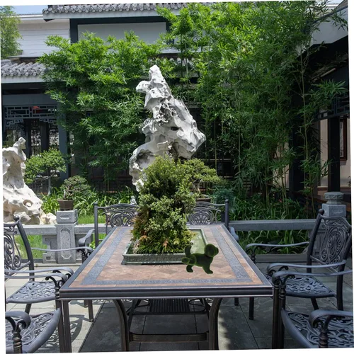 Vista 5 de Yardwe Cachorro flocado Artificiales para decoración verde Accesorios para el hogar Decoración de perro flocado Estatua de jardín Estatua de perro
