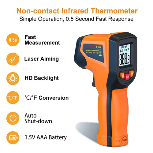 Vista 7 de Actualización 2023 Termómetro Infrarrojo Láser, Pistola de Temperatura Digital sin Contacto, -58℉～1112℉ (-50℃～600℃) Termómetro IR para Industrial