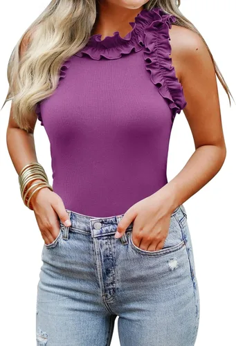 Vista 11 de WAYMAKER - Camiseta sin mangas para mujer, body de estilo sexy con espalda cruzada, cuello de tortuga simulado y ribeteado