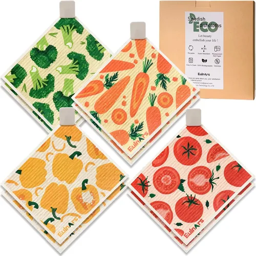 Vista 10 de Eulnars - Toallas de papel reutilizables, paquete de 8 paños de cocina suecos con 3 clips, negro y blanco, algodón, 200 lavados Negro Blanco