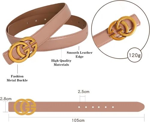 Vista 329 de Cinturón de cuero clásico con hebilla de metal para mujer con vestido de jeans