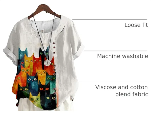 Vista 4 de domirica Flower Bird Printed Loose Boho Shirts Women Plus Size Summer Crew Neck Short Sleeve Blouses Colorido
