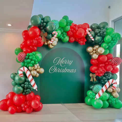 Vista 4 de Kit de guirnalda de arco de globos de Navidad, decoración de fiesta Rojo y verde