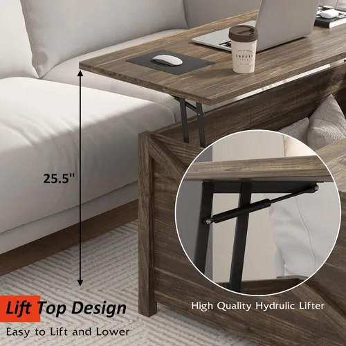 Vista 5 de PUKAMI Mesa de centro elevable con almacenamiento, mesa de centro de granja de 31.5 pulgadas para sala de estar, mesas de centro cuadradas con gran