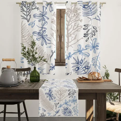 Vista 2 de Cortinas de Ventana Oceánicas Costeras con Ojales, Cortinas Náuticas Tropicales de Playa con Temática de Conchas Marinas y Estrellas de Mar