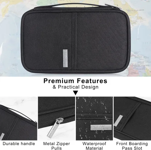 Vista 4 de Unaone Billetera para pasaporte de viaje, Negro -, Soporte para pasaporte
