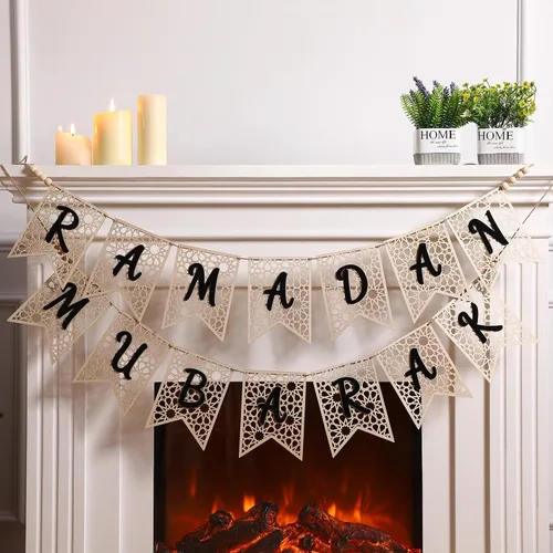 Vista 7 de [Usado] SmoothNovelty 2 piezas de pancartas de Eid Ramadán Mubarak de madera, decoración de Ramadán Mubarak, decoración de cuentas rústicas