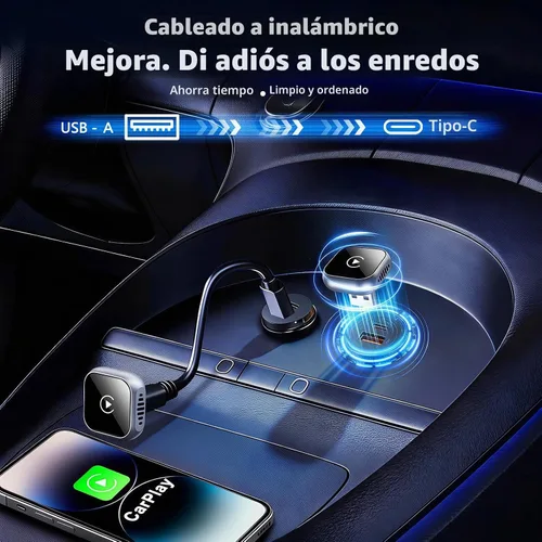Vista 5 de Adaptador inalámbrico CarPlay actualizado 2025 para iPhone Ultra-Mini Metal, convertido con cable a inalámbrico, conexión estable rápida Bluetooth