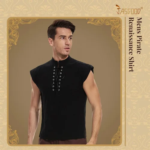 Vista 2 de JASGOOD Chaleco medieval renacentista gótico steampunk para hombre, disfraz de pirata