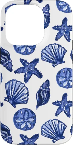 Vista 17 de Funda azul para iPhone 16, diseño de conchas marinas náuticas para nieta costera