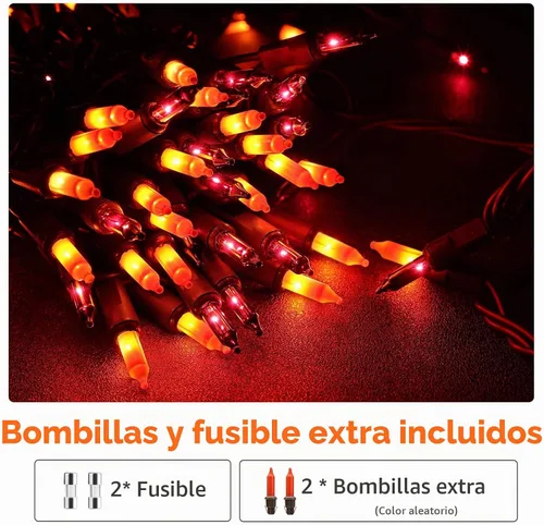 Vista 6 de Brizled Guirnalda de luces de Halloween naranja y morado, 100 luces