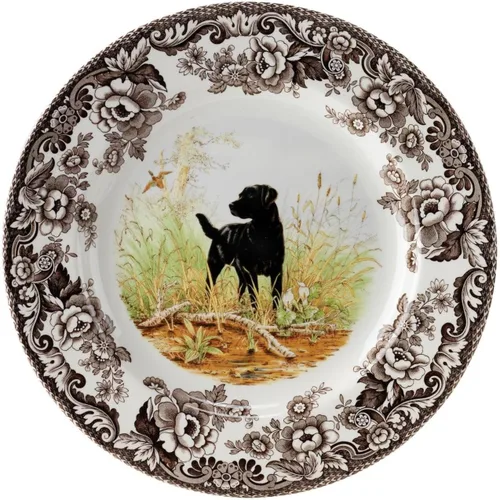 Vista 16 de Spode Woodland Bass Plato de Ensalada - 8" Loza Fina, Hecho en Inglaterra, Diseño de Pez de Caza con Borde de Flores Británicas para Ensaladas