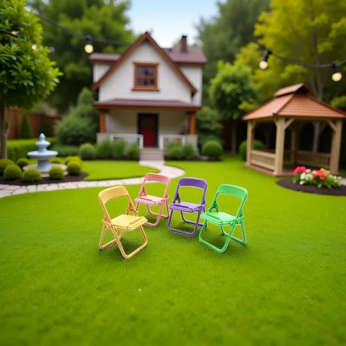 Vista 5 de Mini silla plegable de simulación, modelo de casa de muñecas, accesorios de silla plegable, casa de muñecas, accesorios de muebles de plástico