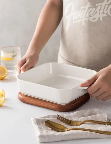 Vista 4 de Onniyor Platos pequeños de cerámica para hornear, sartenes cuadradas con asas, sartenes para brownie para cocinar, cazuelas, moldes para pasteles