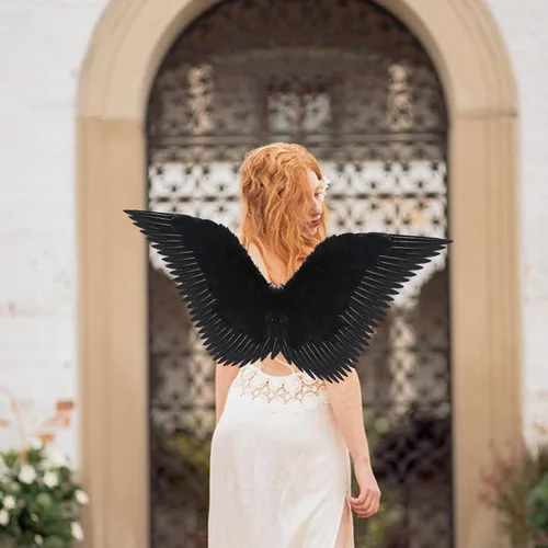 Vista 6 de Alas de ángel y halo para adultos, disfraz de ángel de plumas para mujeres, niños y niñas, accesorios de disfraces de cosplay de Halloween