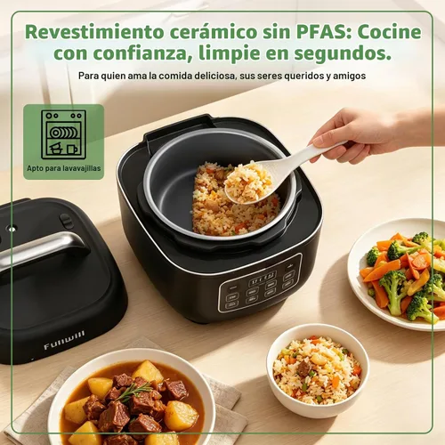 Vista 7 de Fullwill Olla a presión eléctrica 7 en 1 Lite de 3 cuartos de galón, olla de cocción lenta, olla arrocera, vaporera, salteado, calentador, olla Negro