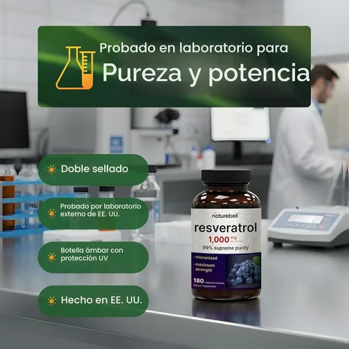 Vista 5 de NatureBell Resveratrol 1,000 mg, 180 cápsulas vegetarianas
