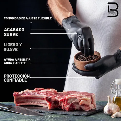 Vista 3 de L3 Guantes de Nitrilo Nivel 3 - Guantes Desechables Profesionales de Servicio Pesado - Sin Látex - Ajuste Ceñido - Caja de 100