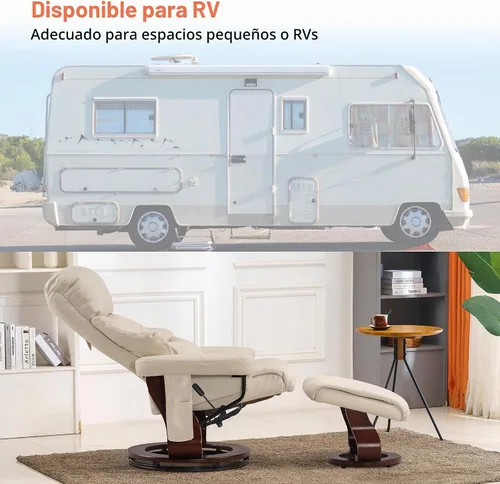 Vista 4 de MCombo Sillón reclinable manual giratorio con otomano, silla reclinable con masaje de vibración para espacios pequeños, sala de estar, oficina, piel