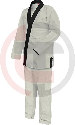 Vista 2 de Bjj Gi Jiu Jitsu Kimonos sin blanquear Gi Collar negro 100% algodón Perl tejido 450GSM