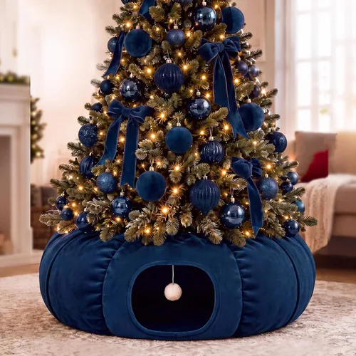 Vista 10 de Túnel de árbol de Navidad para gatos de 36 pulgadas, cama de dona, blanco