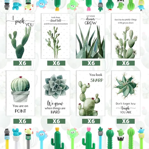 Vista 4 de Colarr Juego de 48 regalos temáticos de cactus, a granel con bonitos bolígrafos de cactus de dibujos animados, bloc de notas de bolsillo