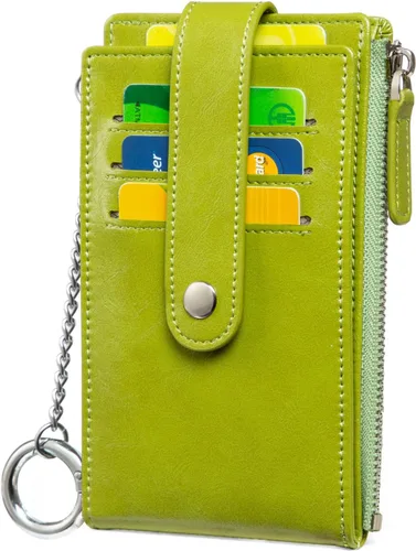 Vista 9 de Huztencor Tarjetero de crédito para mujer, cartera pequeña RFID para mujer, delgada, funda para tarjetas con cremallera múltiple con llavero