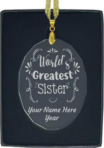 Vista 8 de LaserGram Personalized Glass Christmas Ornament, World's Greatest Sister, Custom Laser Engraved Gift Idea (Diamond Shape)