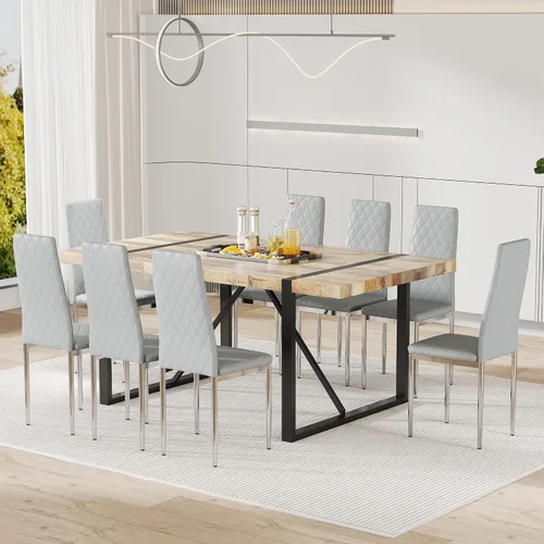 Vista 7 de Juego de 8 sillas de comedor modernas, sillas de cocina tapizadas minimalistas con respaldo alto, sillas laterales sin brazos con patas de metal